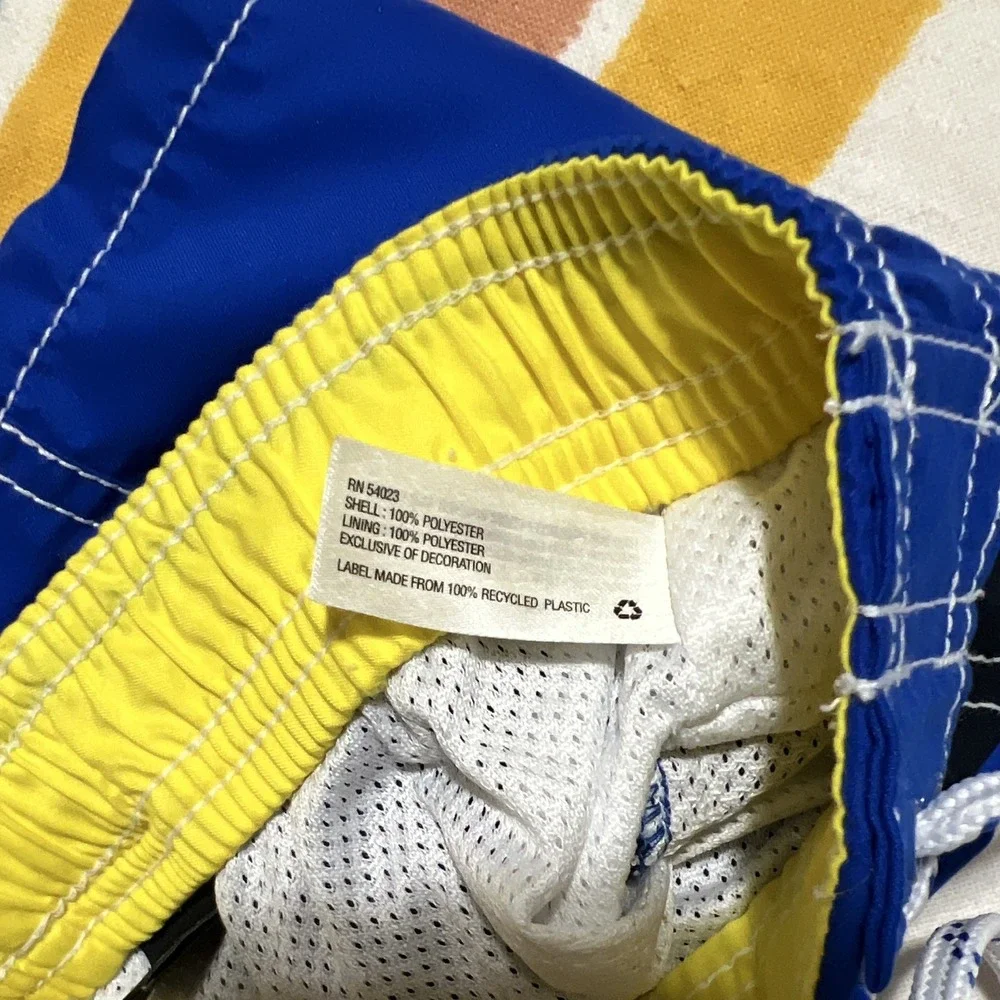 babyGap Boys Swim Trunks Colorblock Blue Black Yellow 6-12M Lined Drawstring